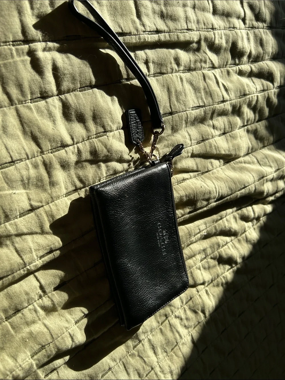 Coach Black Leather Wristlet with Gold Hardware